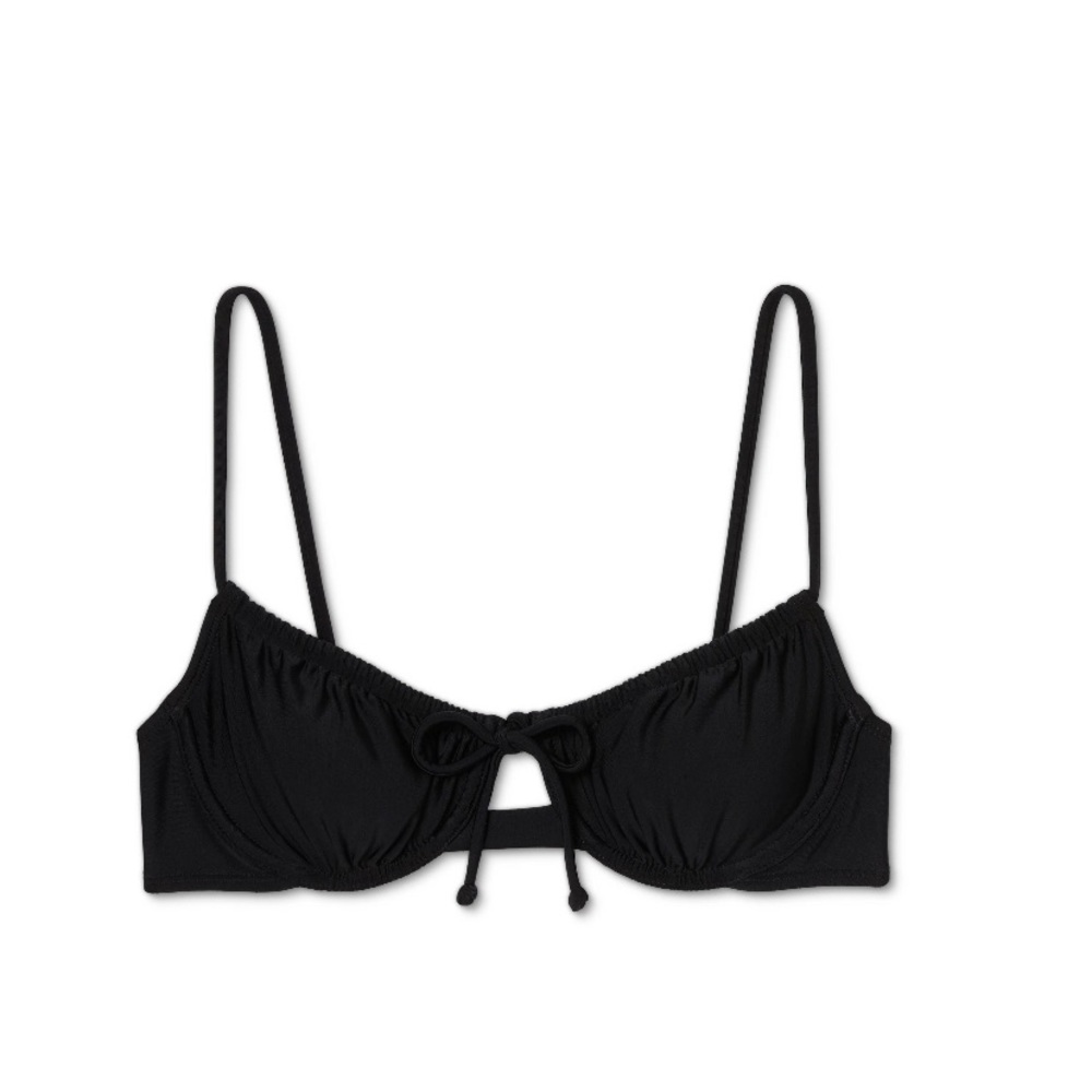 Shirred underwire Bikini Top Black M